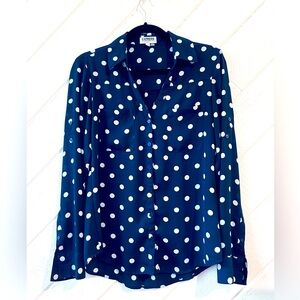 Express Blue Polka Dot Button Down Editors Blouse